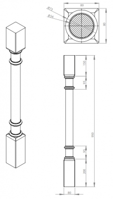 Cambridge Oak Real Wood 950mm h x 80mm w x 80mm Floor Column