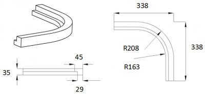 Newmarket Light Grey Curved Cornice 338mm x 338mm w x 35mm h